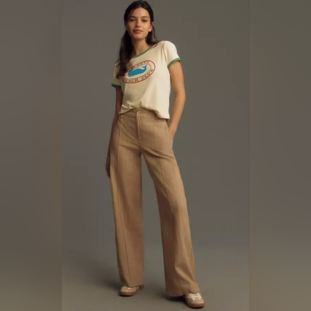 Young Fabulous & Broke Anthropologie Easton Wide Leg Linen Pants Preppy XS NWT - Picture 2 of 13